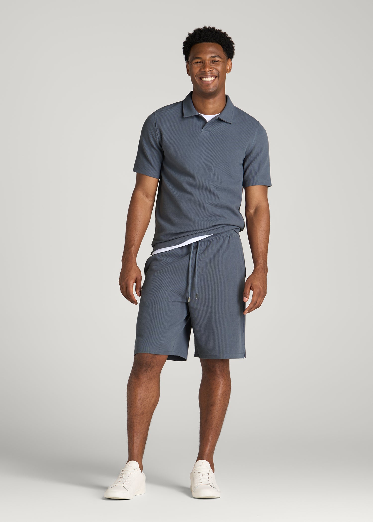 Micro Waffle Short for Tall Men in Grey Blue