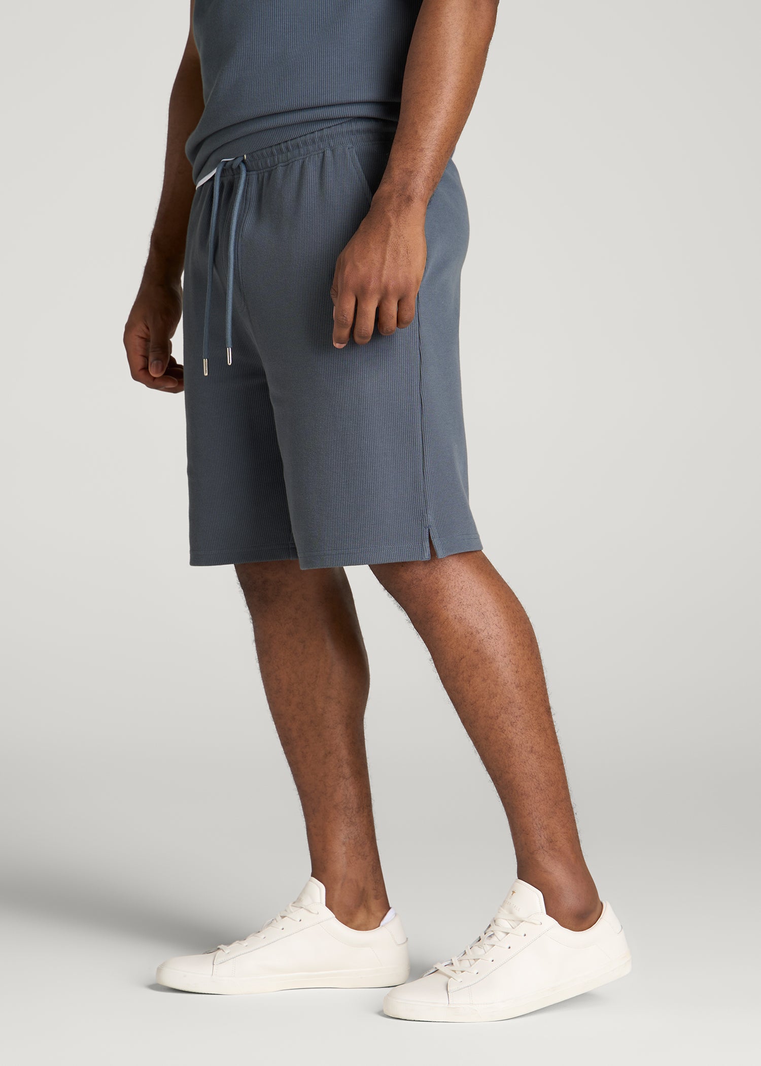 Micro Waffle Short for Tall Men in Grey Blue