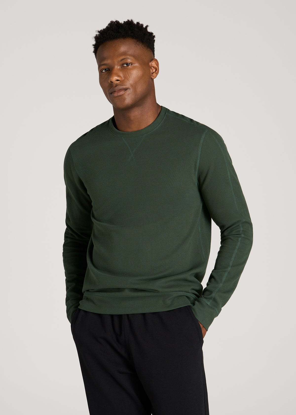 Micro-Waffle Crewneck for Tall Men in Boreal Forest