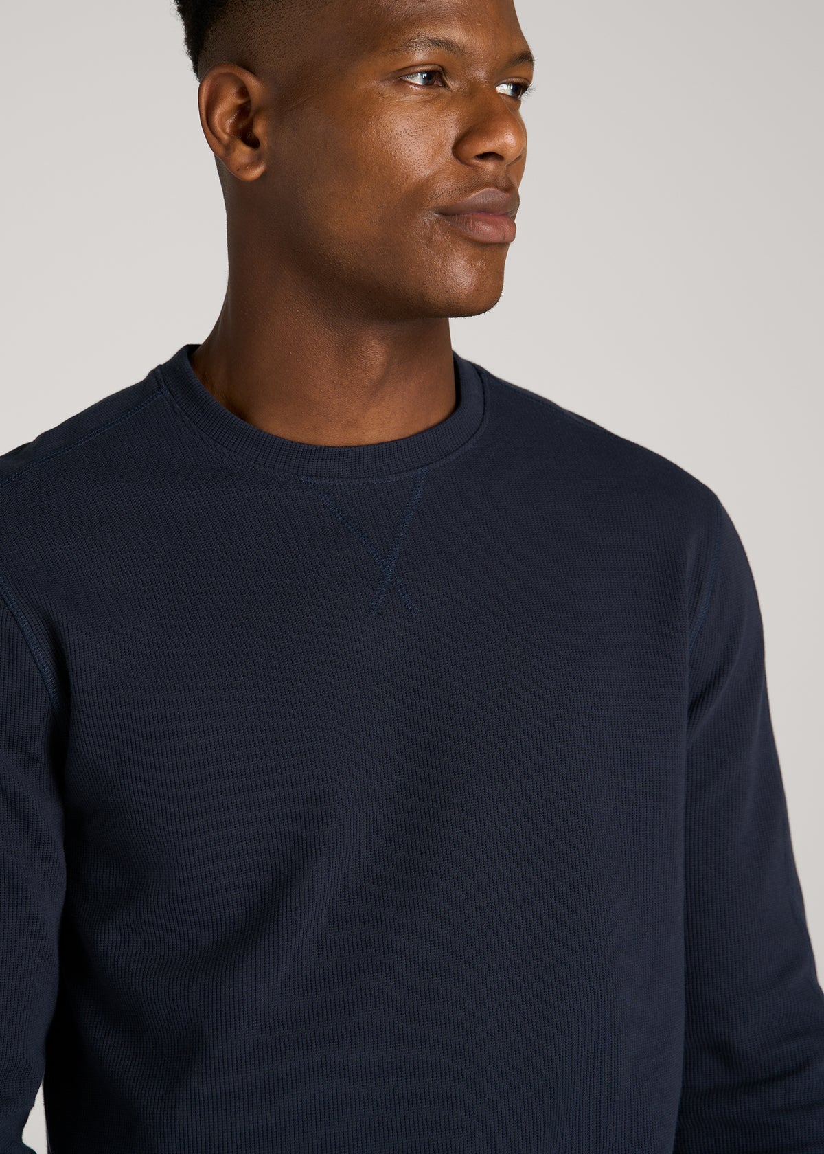 Micro-Waffle Crewneck for Tall Men in Royal Navy