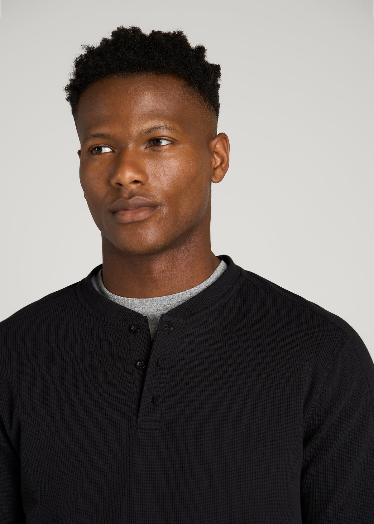 Micro-Waffle Henley for Tall Men in Black