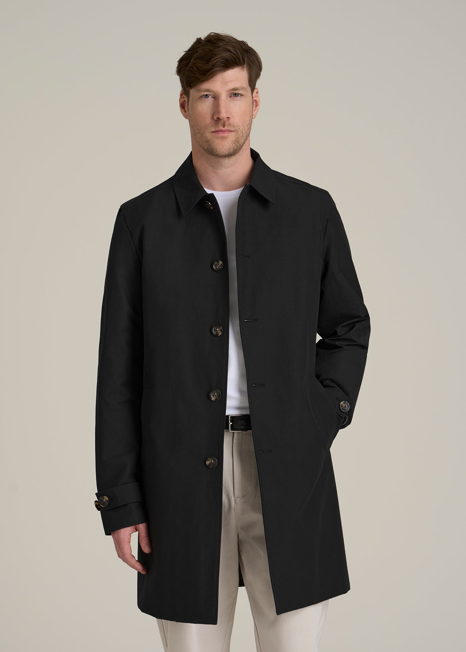 Minimalist Trench Coat for Tall Men in Black