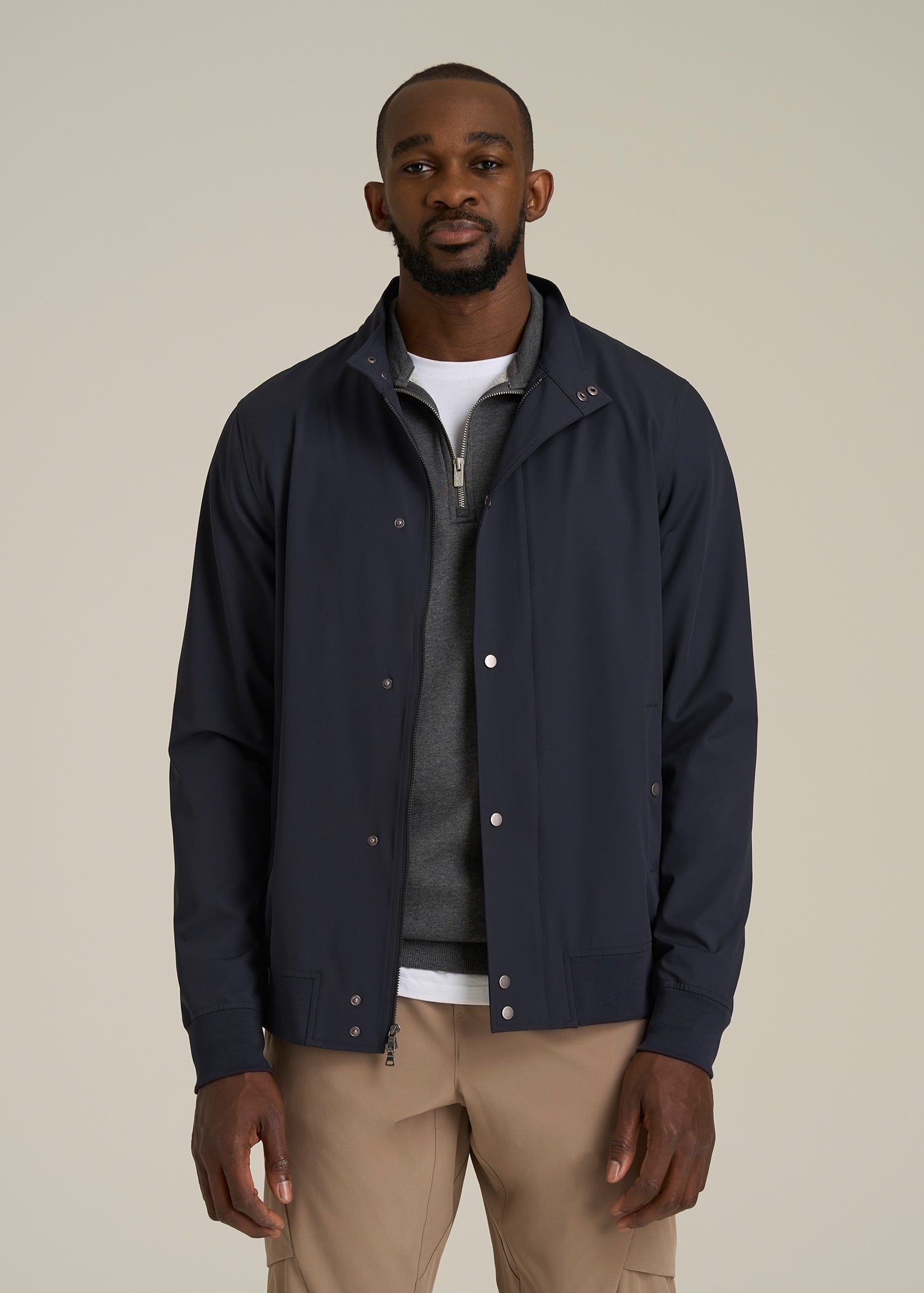 Motion Bomber Jacket for Tall Men in Deep Navy