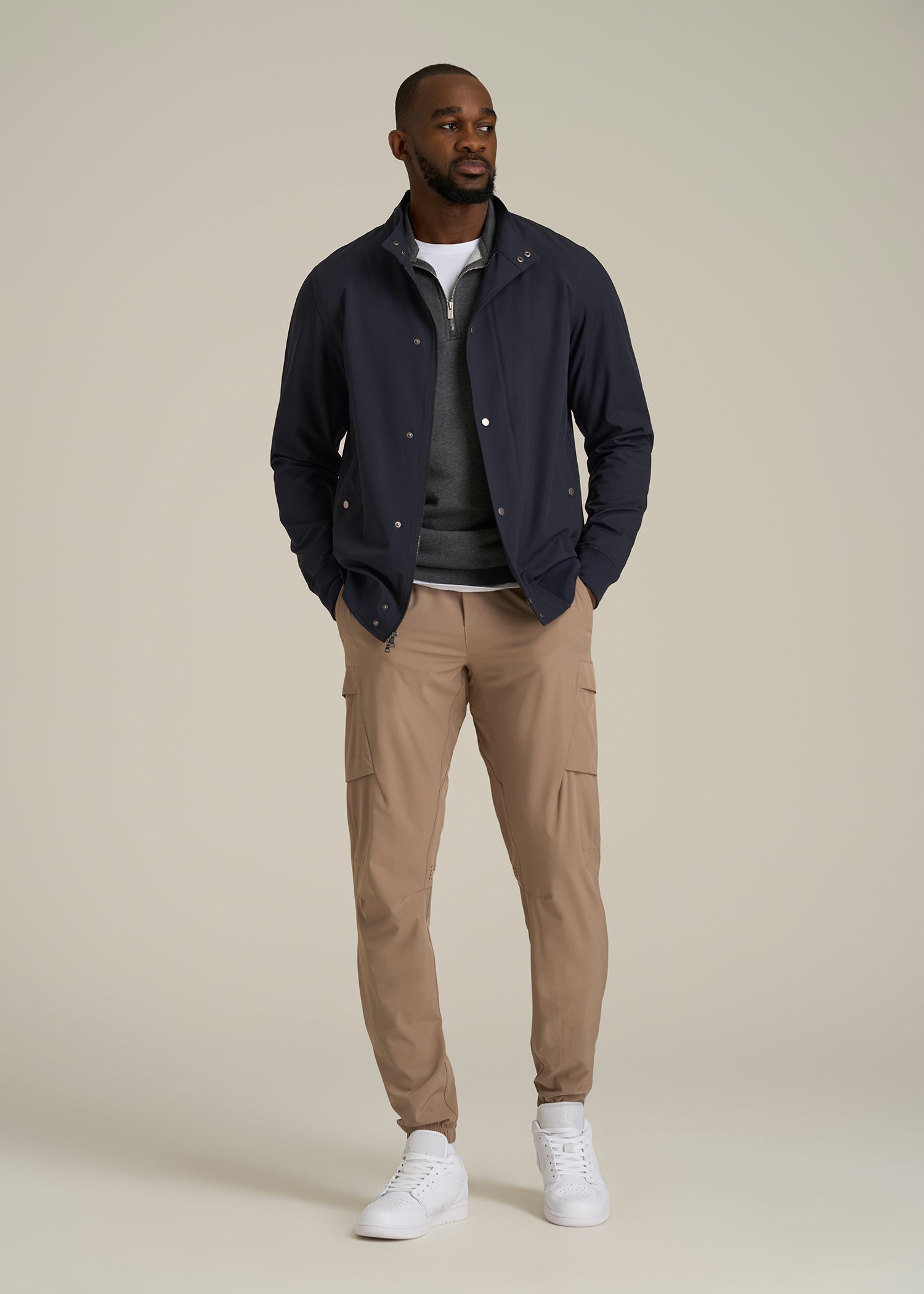 Motion Bomber Jacket for Tall Men in Deep Navy