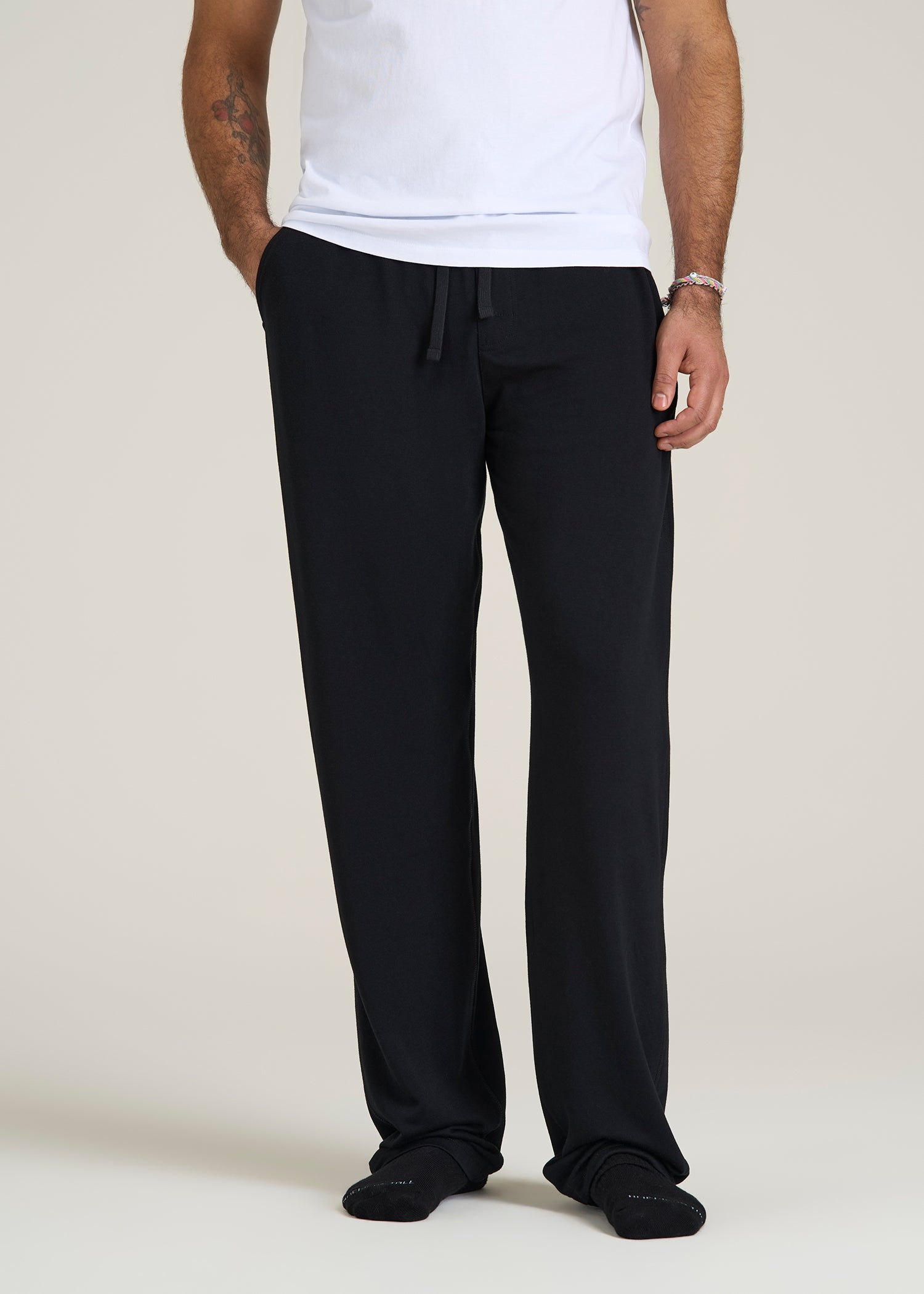 Open-Bottom Pajama Pants for Tall Men in Black