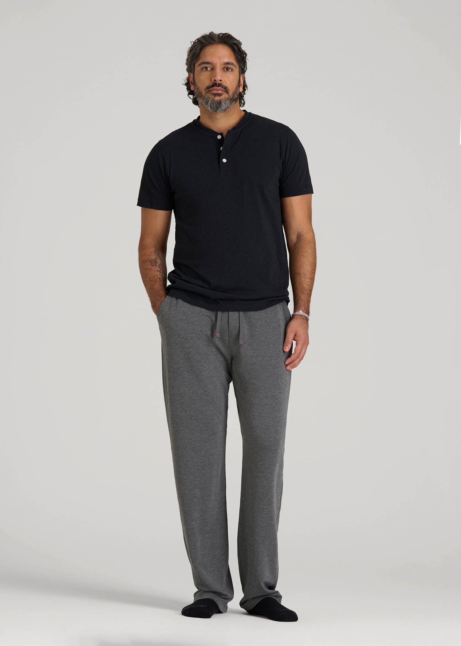 Open-Bottom Pajama Pants for Tall Men in Charcoal Mix