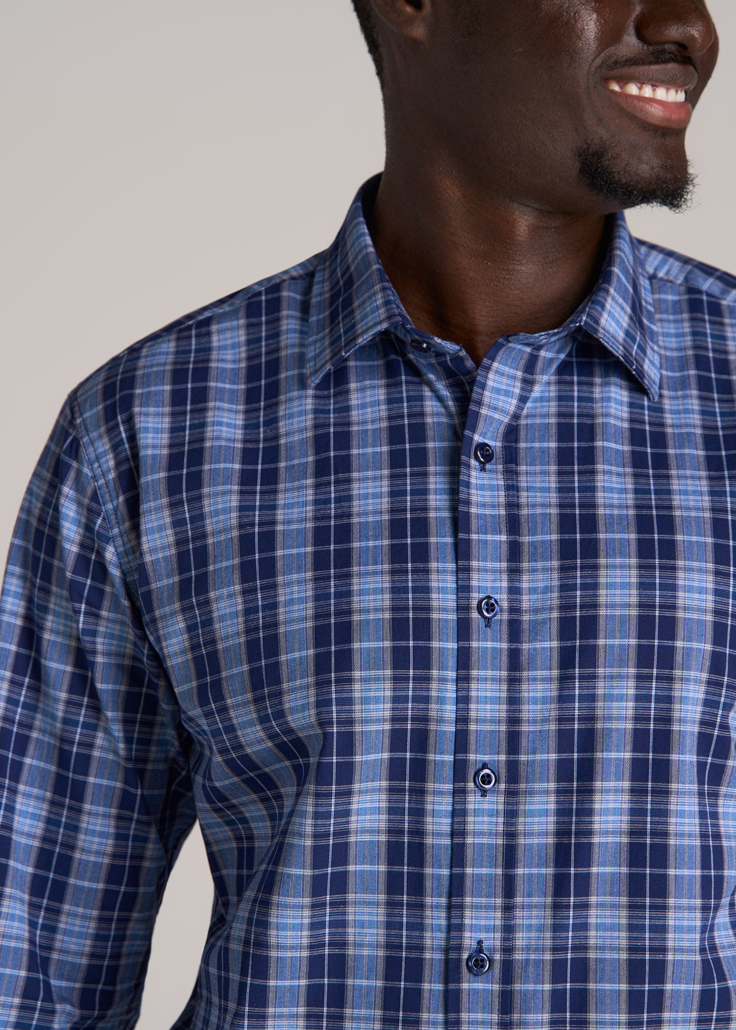Oskar Easy care Dress Shirts in Navy Blue Plaid