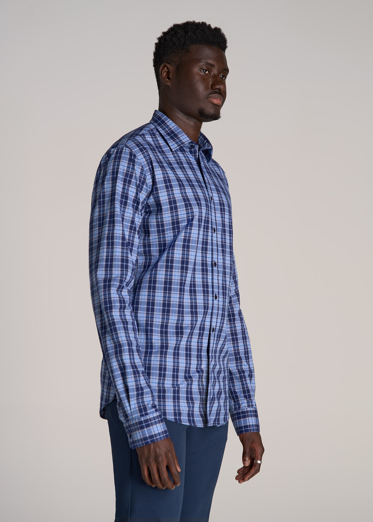 Oskar Easy care Dress Shirts in Navy Blue Plaid