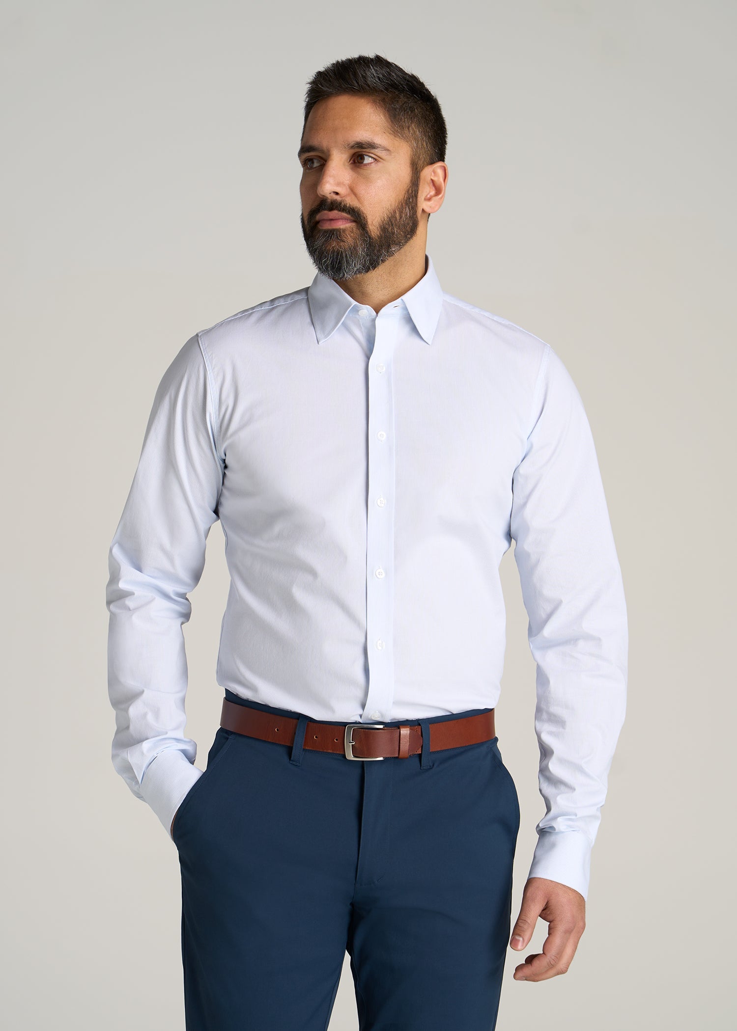 Oskar Button-Up Dress Shirt for Tall Men in Blue Mini Stripe