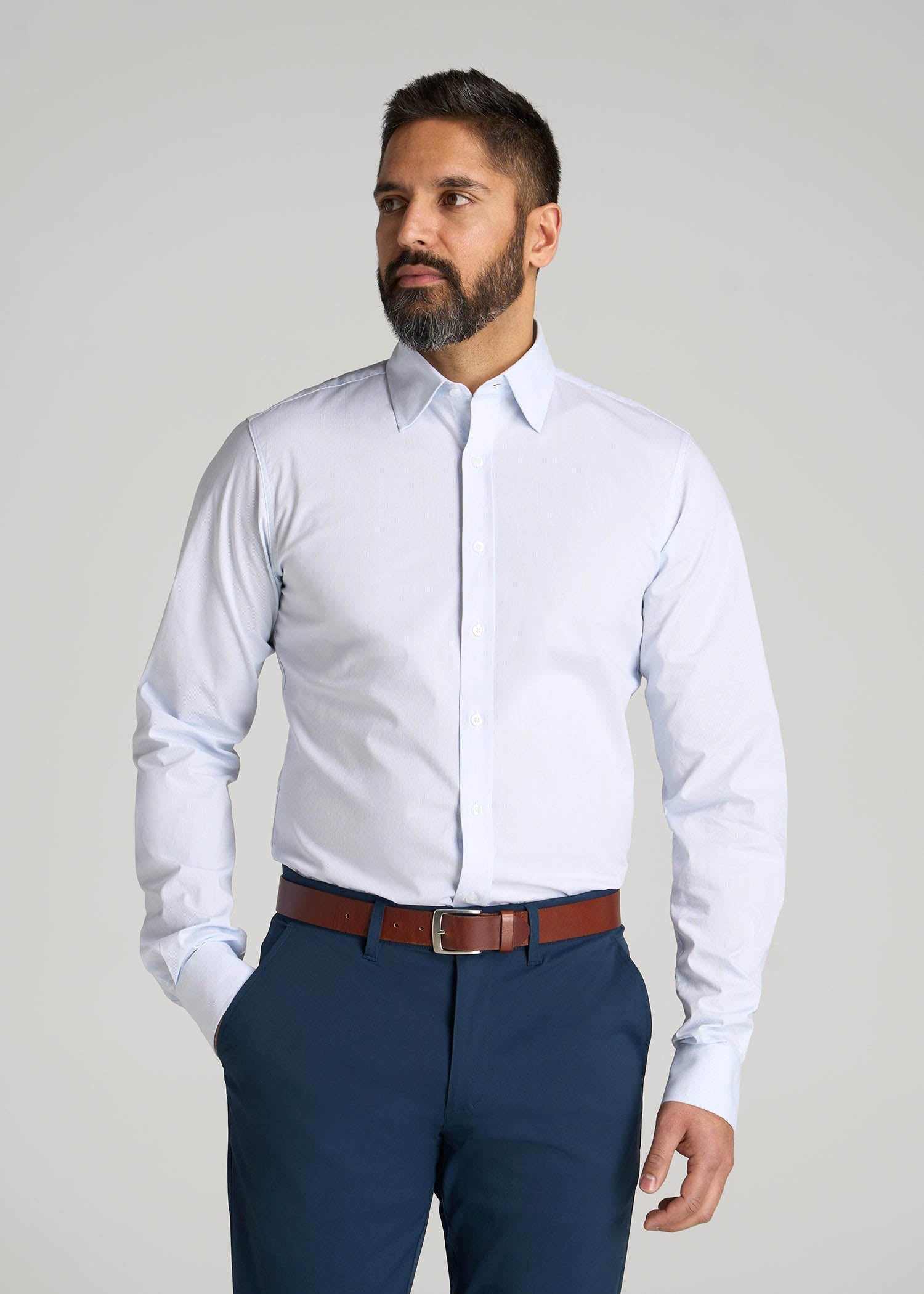 modern fit dress shirt Oskar Easy Care Dress Shirt for Tall Men in Blue Mini Stripe 2XL / Tall / Blue Mini Stripe