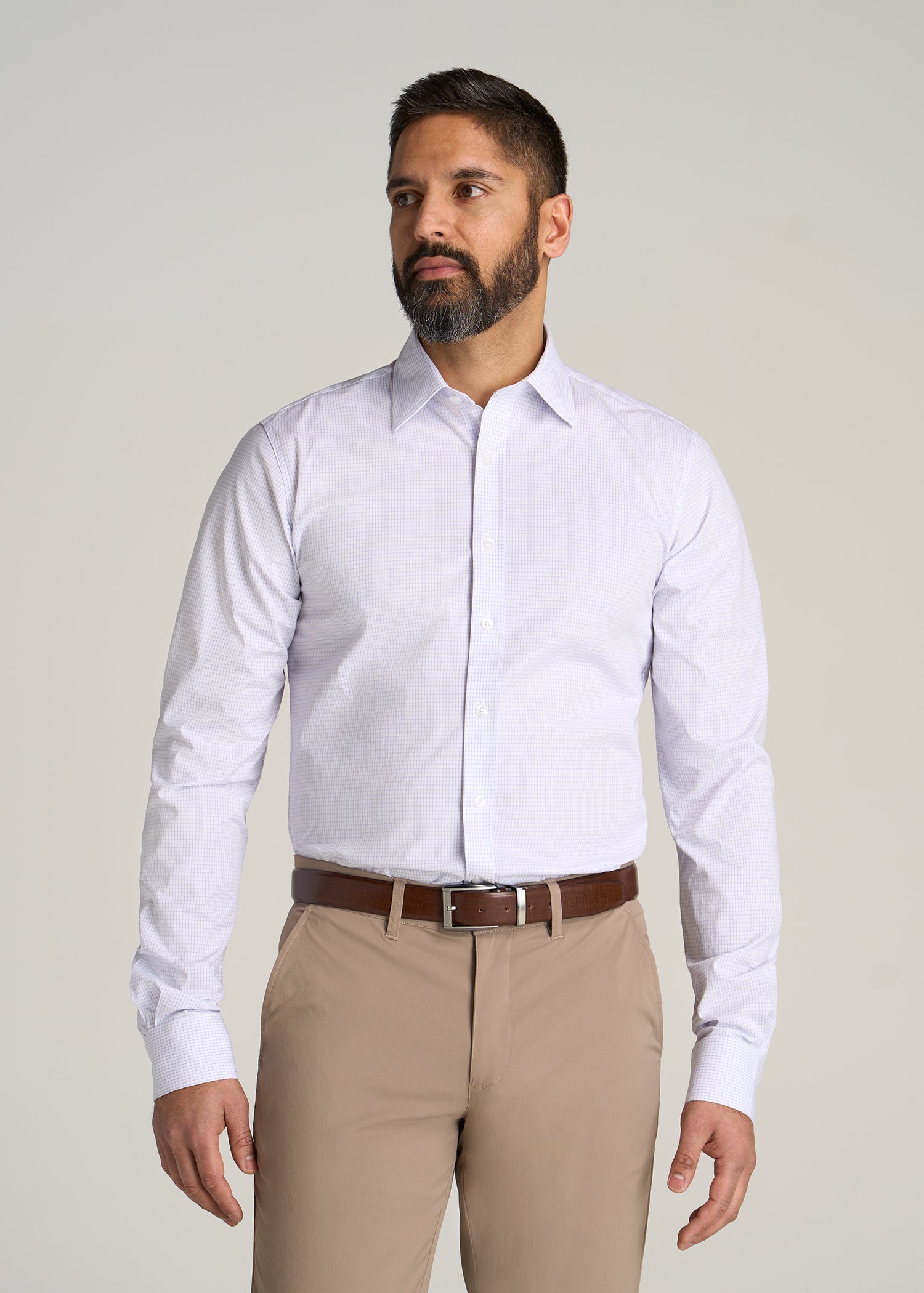 Oskar Easy Care Dress Shirt for Tall Men in Iris Mini Check Oskar Easy Care Dress Shirt for Tall Men in Iris Mini Check