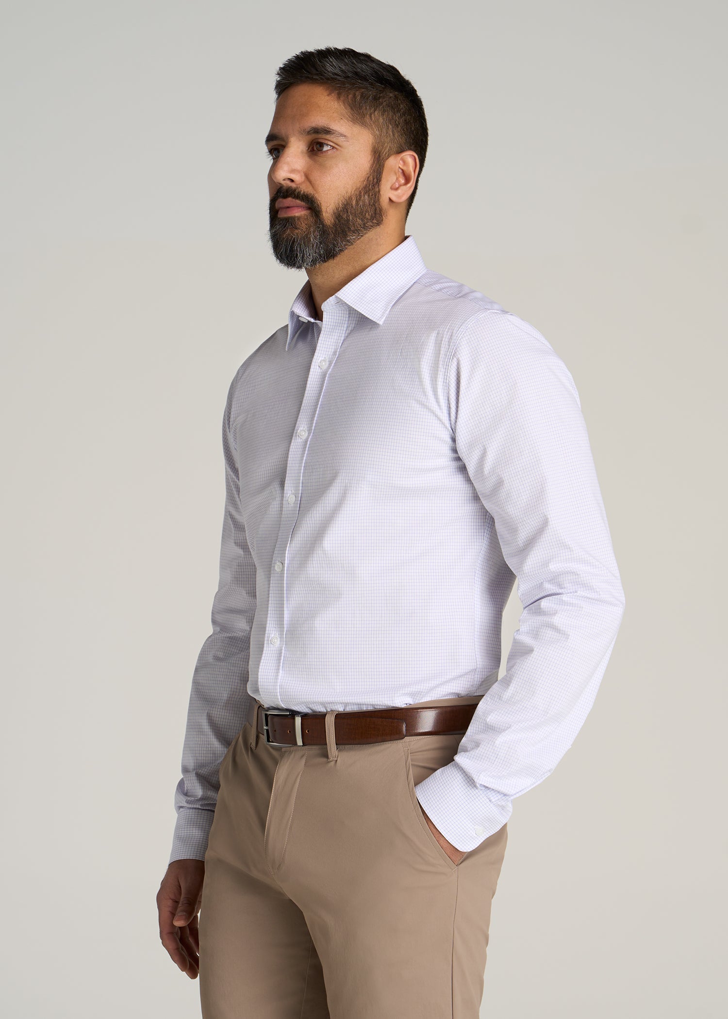 Oskar Button-Up Dress Shirt for Tall Men in Iris Mini Check