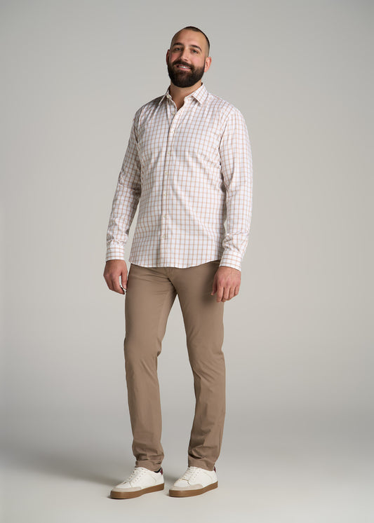 Oskar Button-Up Dress Shirt for Tall Men in Beige Grid