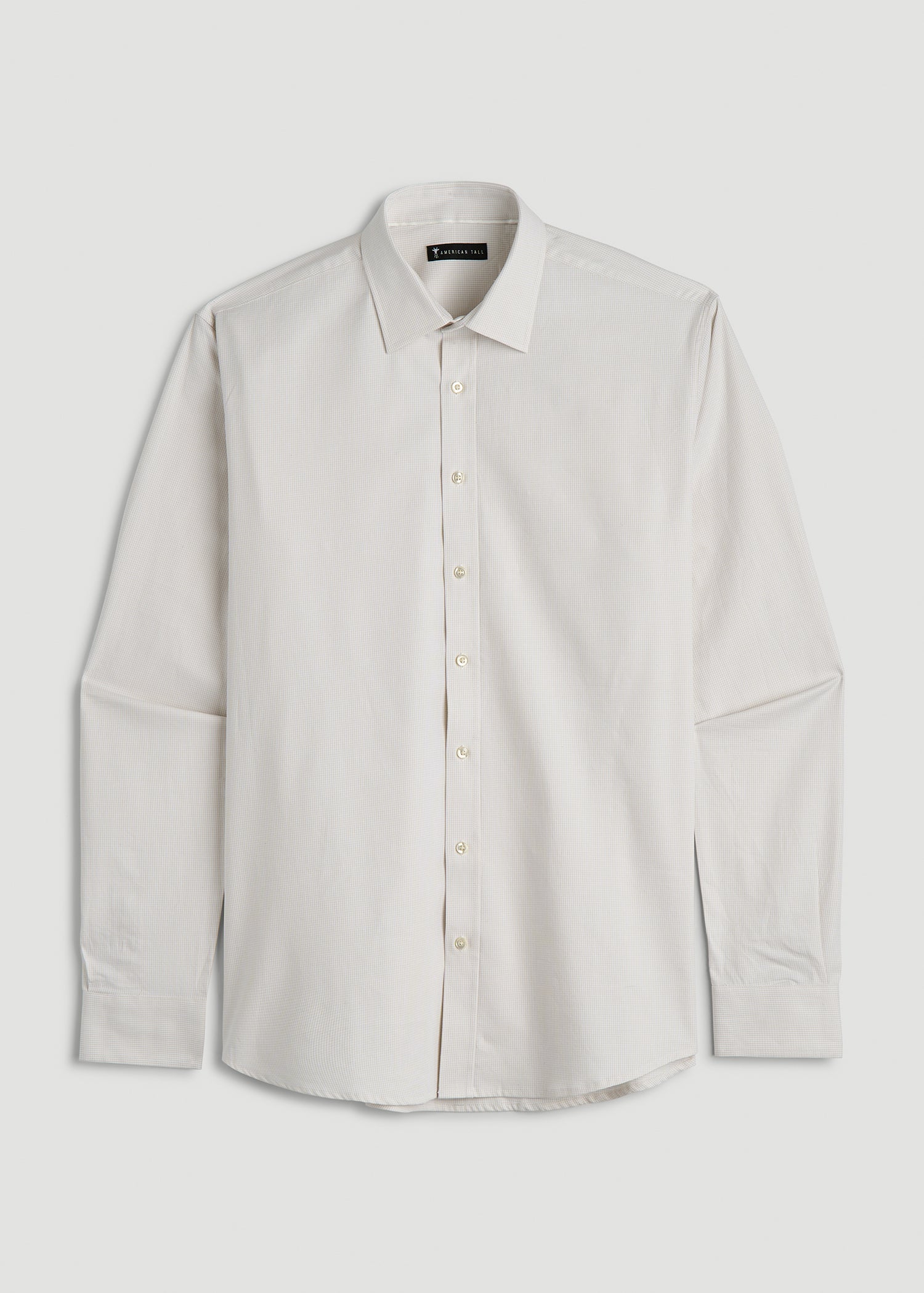 Oskar Button-Up Dress Shirt for Tall Men in Beige Mini Gingham