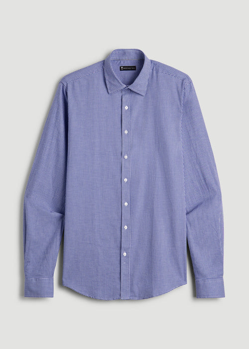 Oskar Button-Up Dress Shirt for Tall Men in Cobalt Mini Check