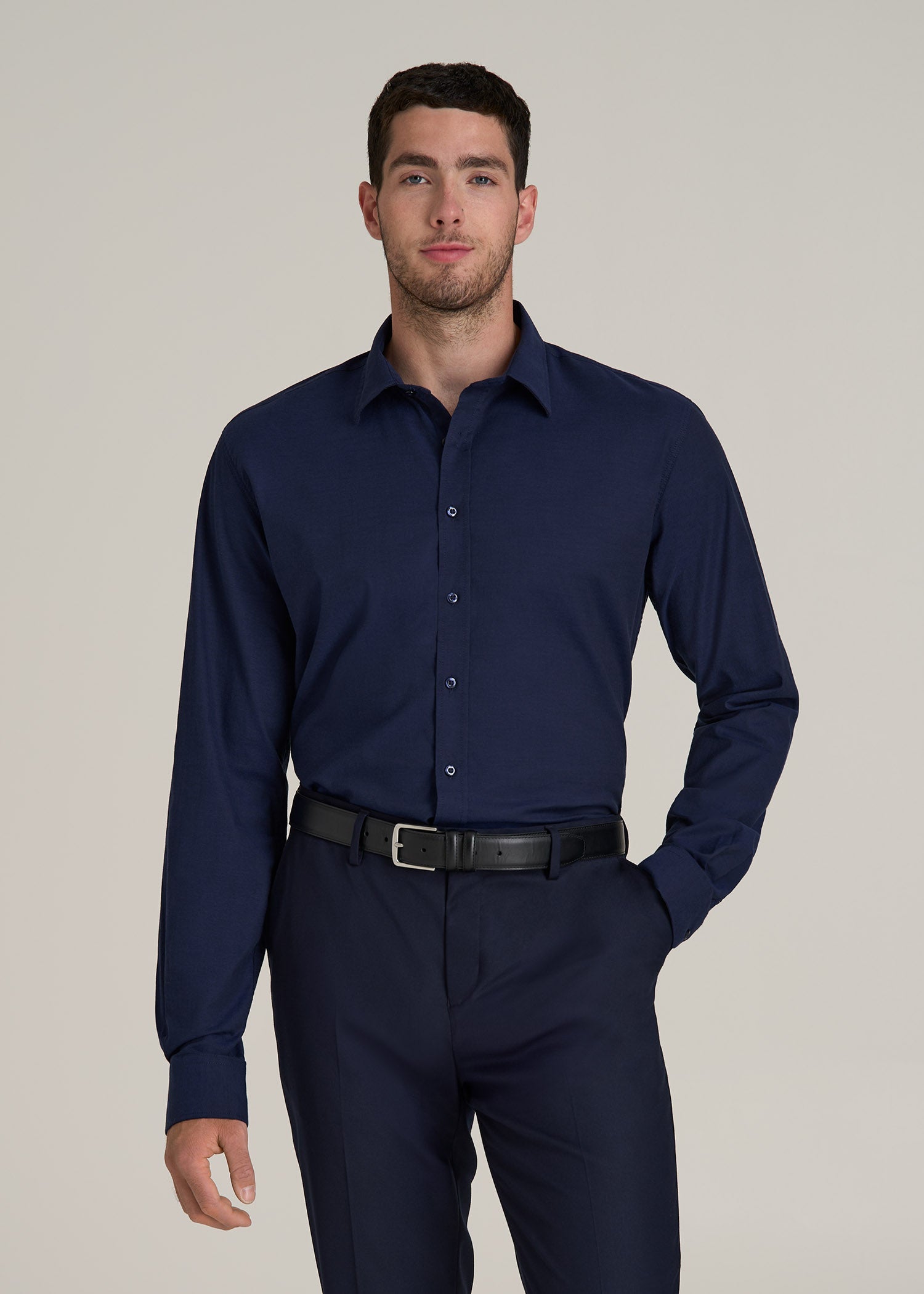 Oskar Button-Up Dress Shirt for Tall Men in Deep Blue Mix