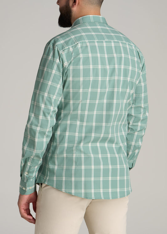 Oskar Button-Up Dress Shirt for Tall Men in Green and White Grid
