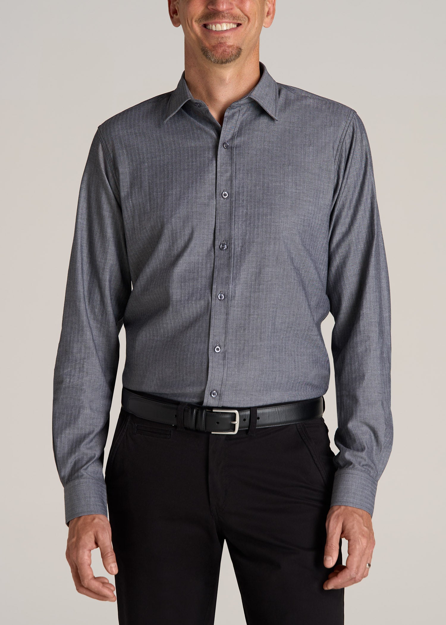 Oskar Button-Up Dress Shirt for Tall Men in Grey Herringbone 2XL / Semi Tall / Grey Herringbone