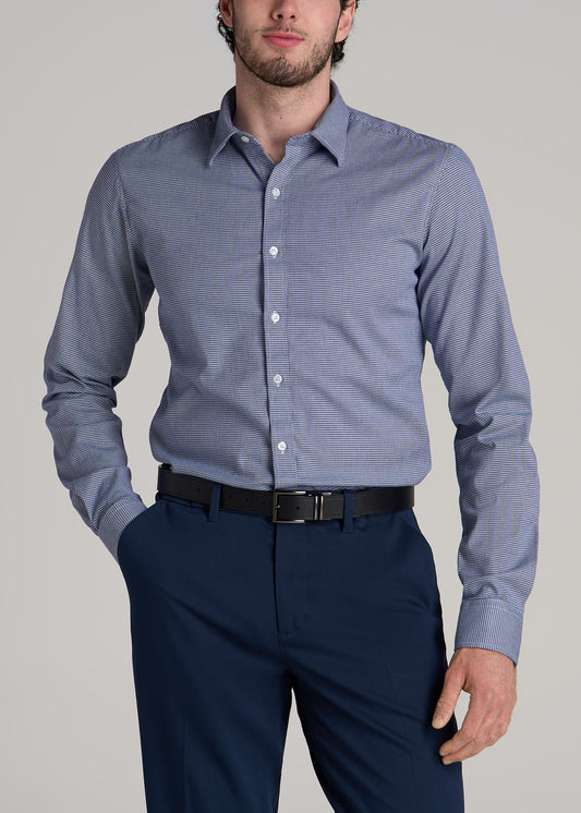 Oskar Button-Up Dress Shirt for Tall Men in Navy Houndstooth