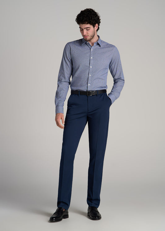 Oskar Button-Up Dress Shirt for Tall Men in Navy Houndstooth