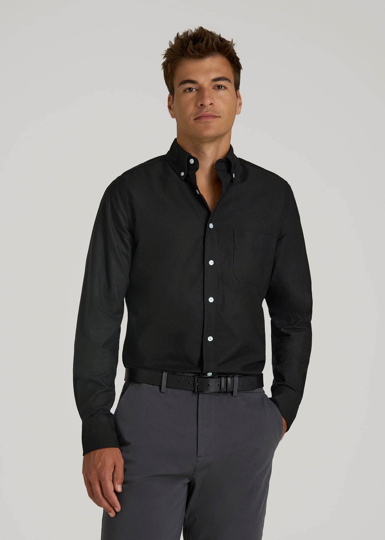 men's oxford cloth button down dress shirts Oxford Cloth Button Down Shirt for Tall Men in Deep Black L / Tall / Deep Black