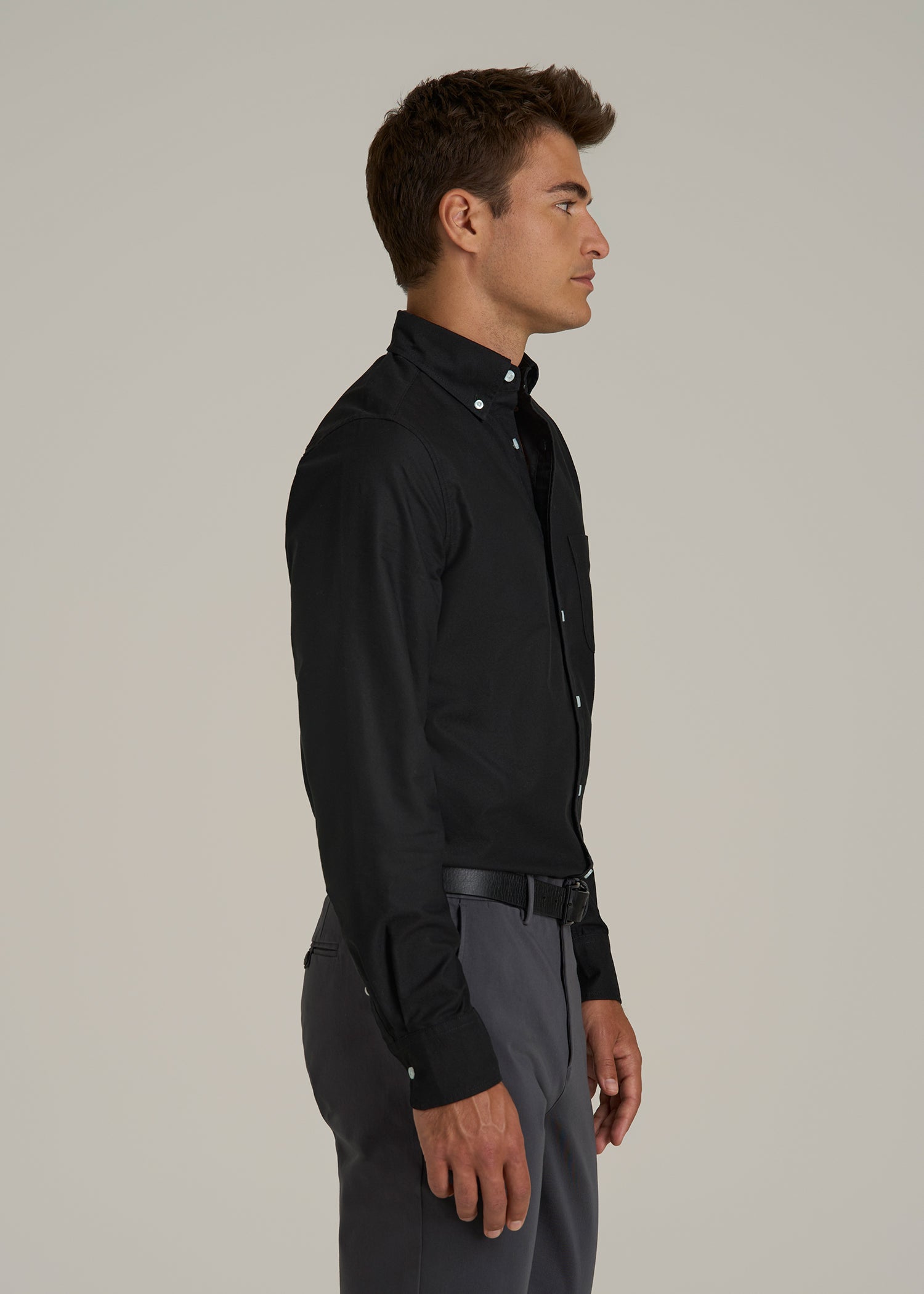 Oxford Cloth Button Down Shirt for Tall Men in Deep Black