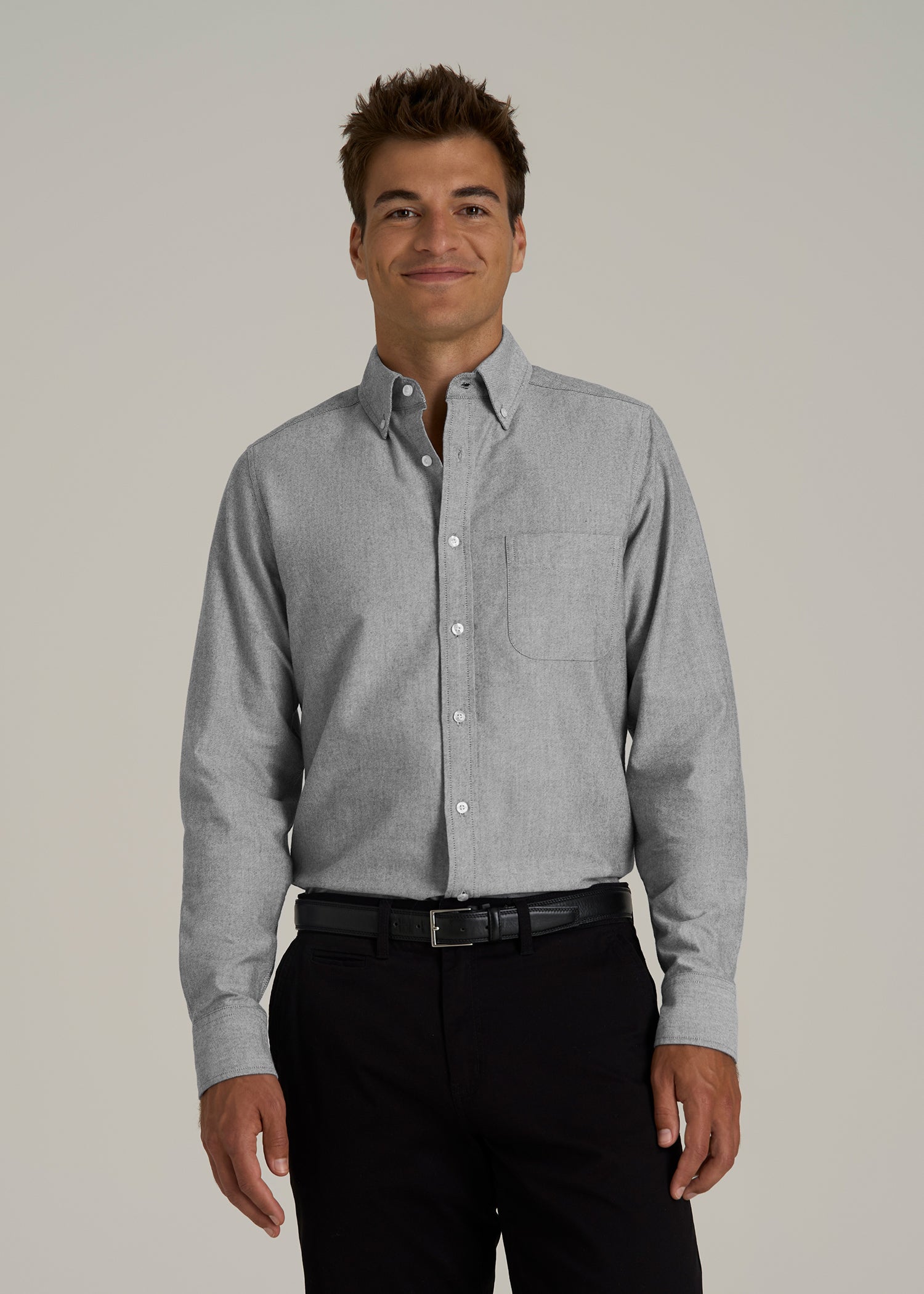 Oxford Cloth Button Down Shirt for Tall Men in Formal Grey