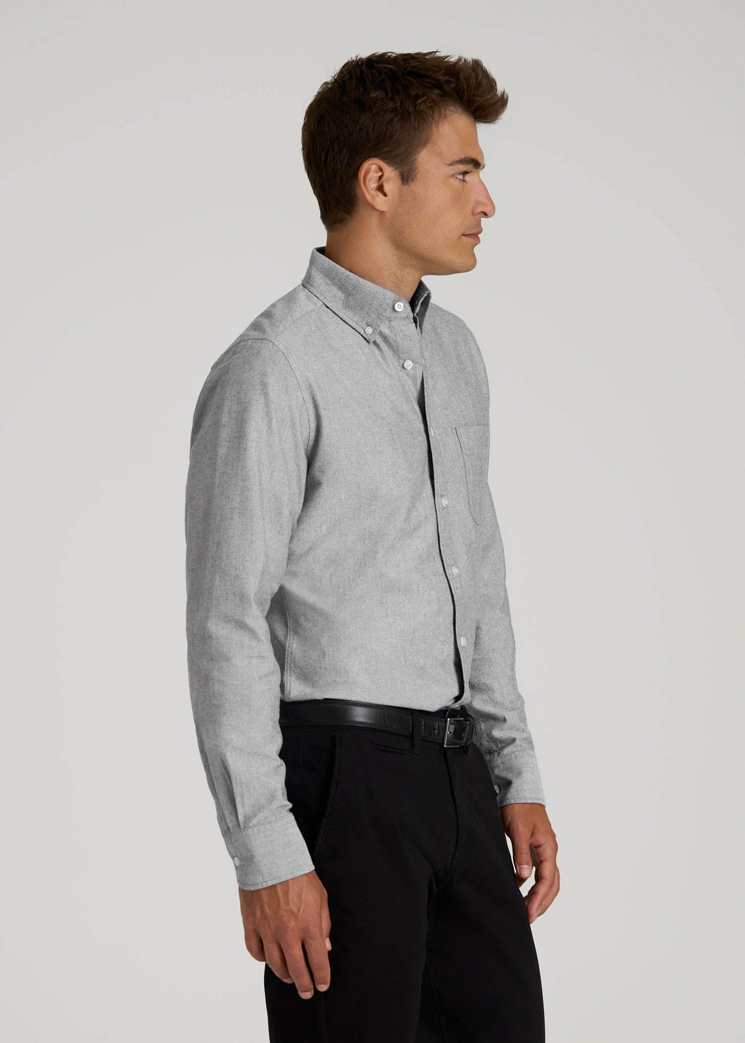 Oxford Cloth Button Down Shirt for Tall Men in Formal Grey