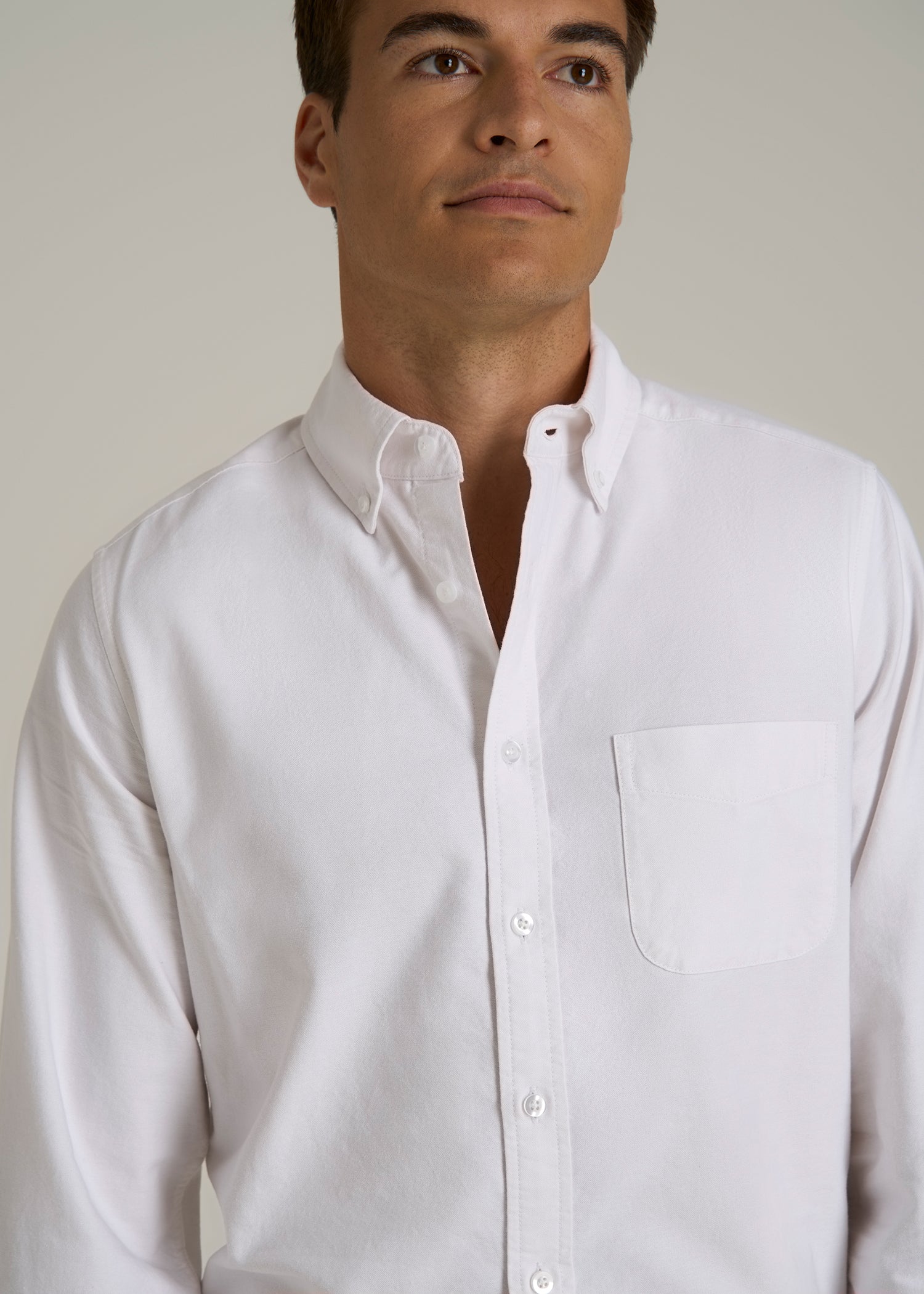 Oxford Cloth Button Down Shirt for Tall Men in Optic White
