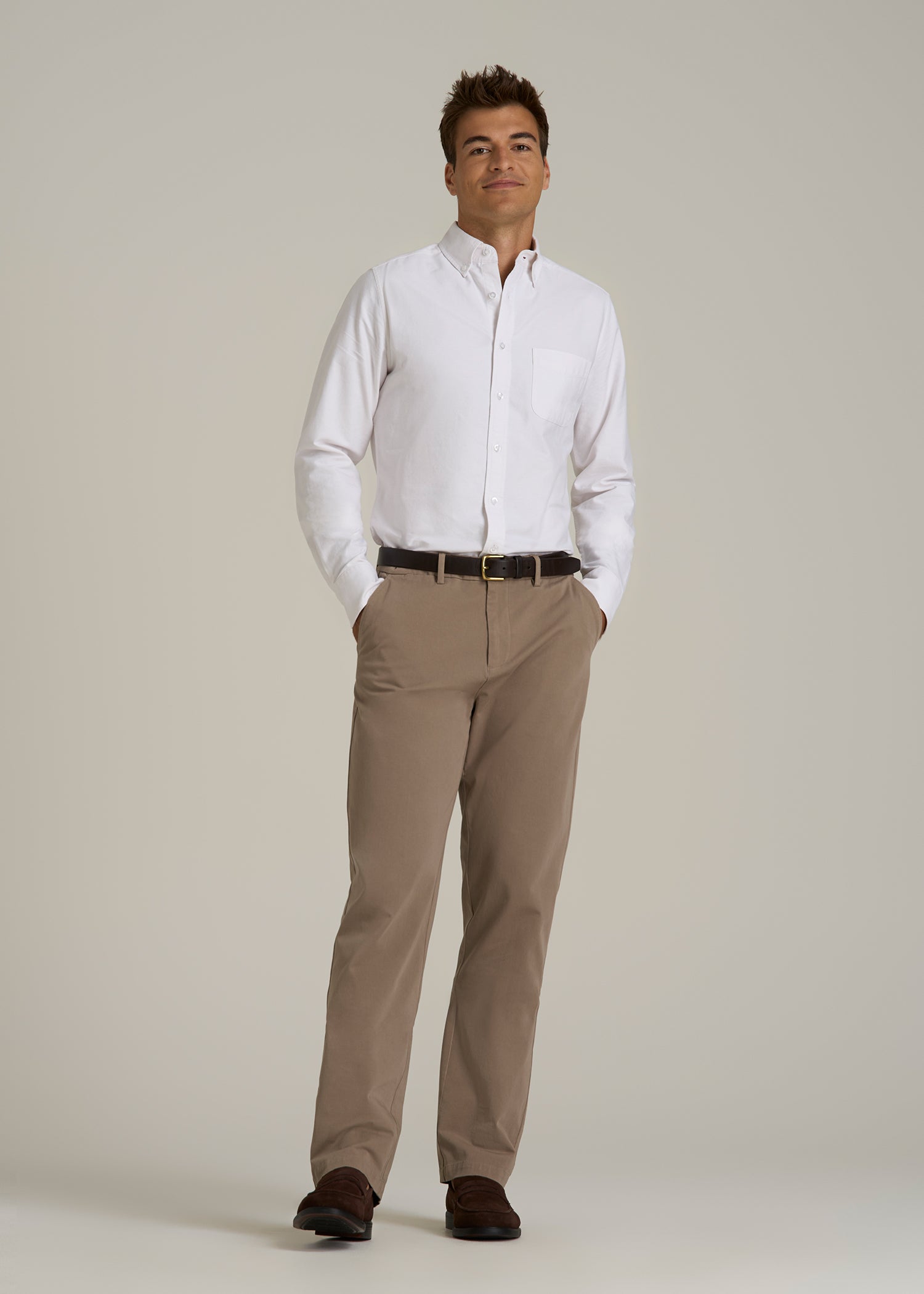 Oxford Cloth Button Down Shirt for Tall Men in Optic White