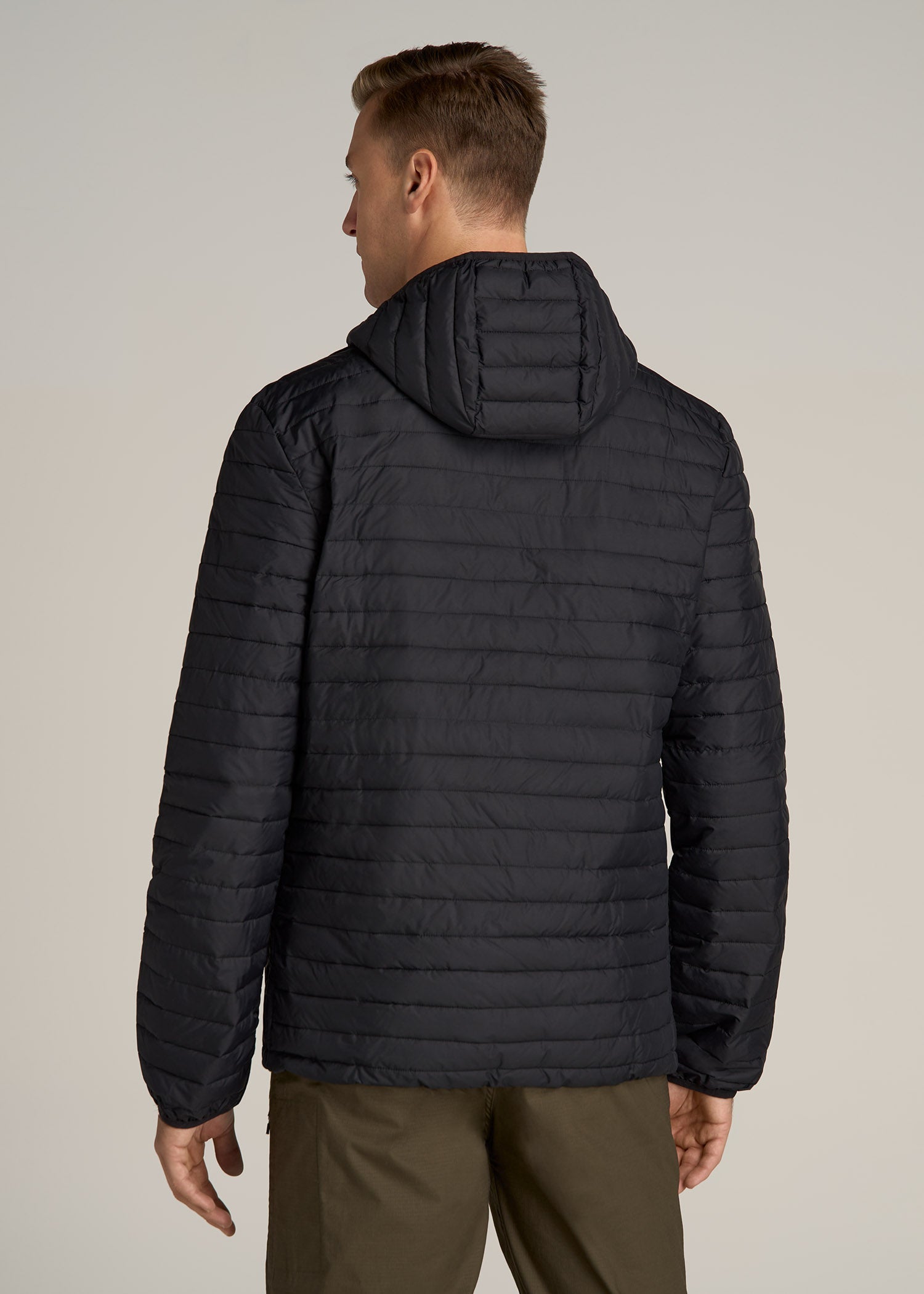 Packable Puffer Jacket for Tall Men in Black