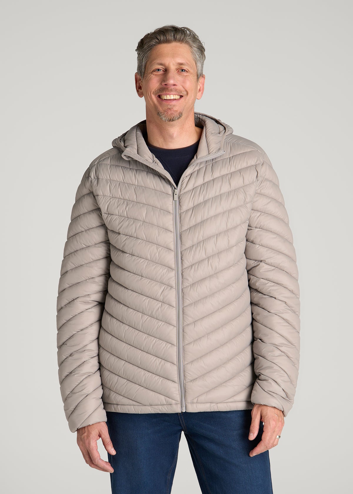 Packable Puffer Jacket for Tall Men in Moon Rock