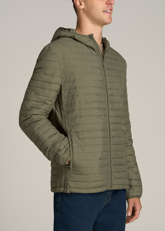 Tall Men's Packable Puffer Jacket in Olive Space Dye