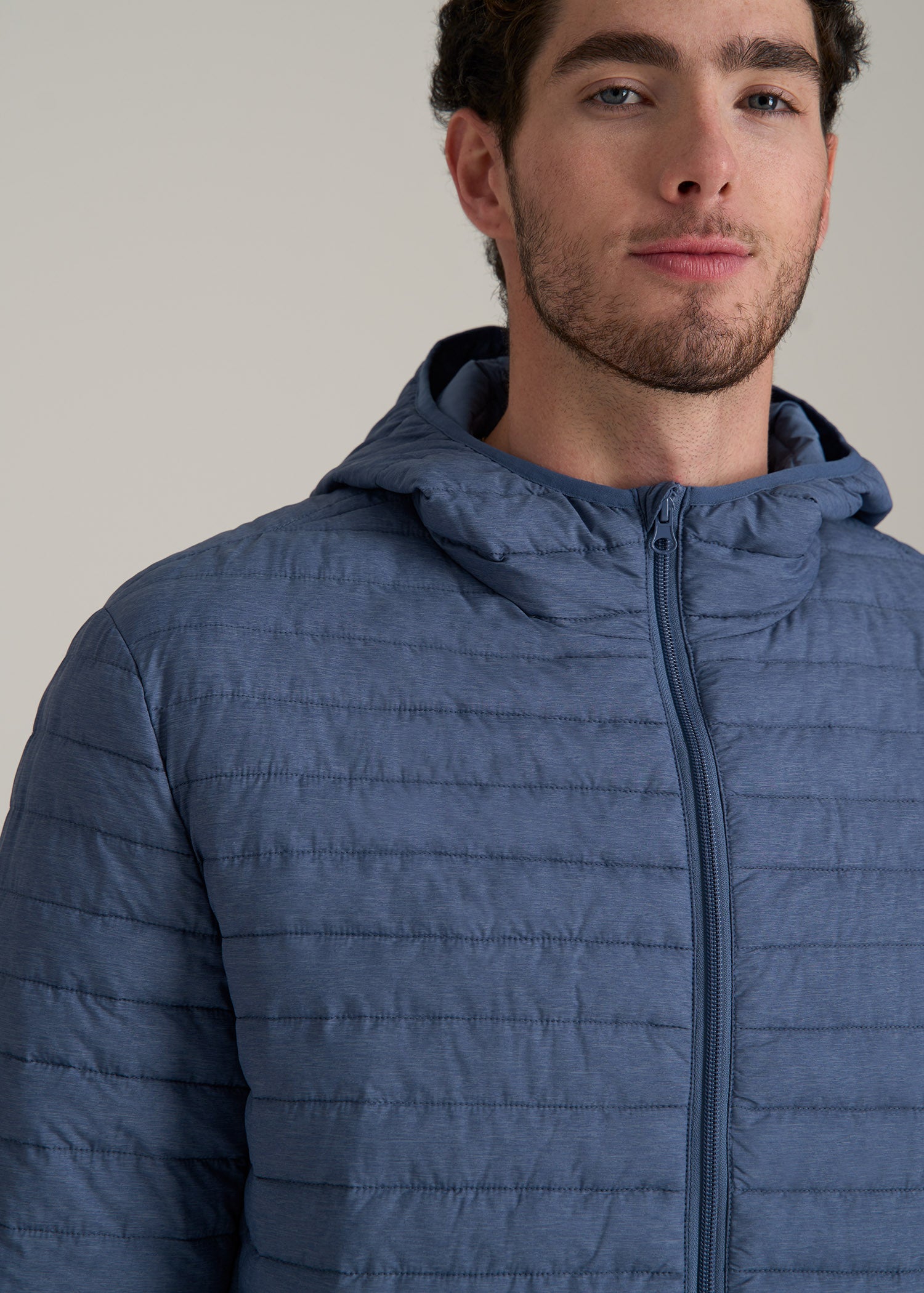 Packable Puffer Jacket for Tall Men in Steel Blue
