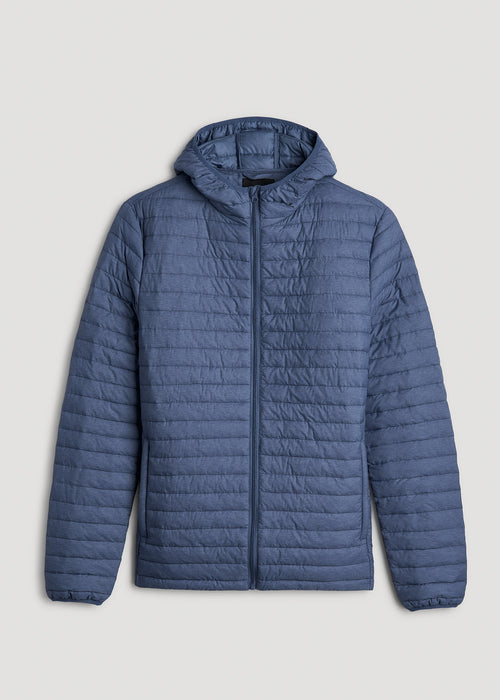 Packable Puffer Jacket for Tall Men in Steel Blue