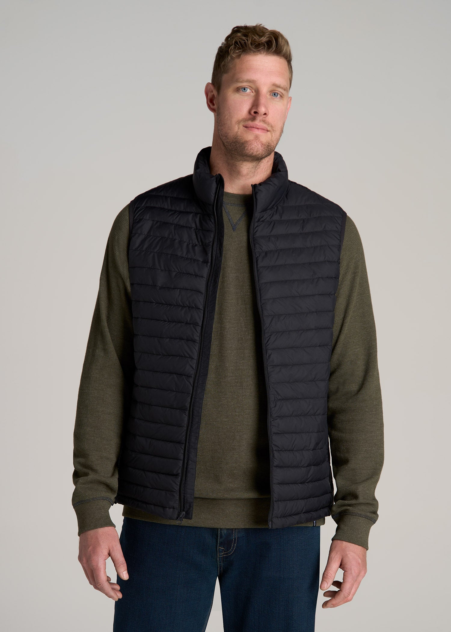 Packable Puffer Vest for Tall Men in Black