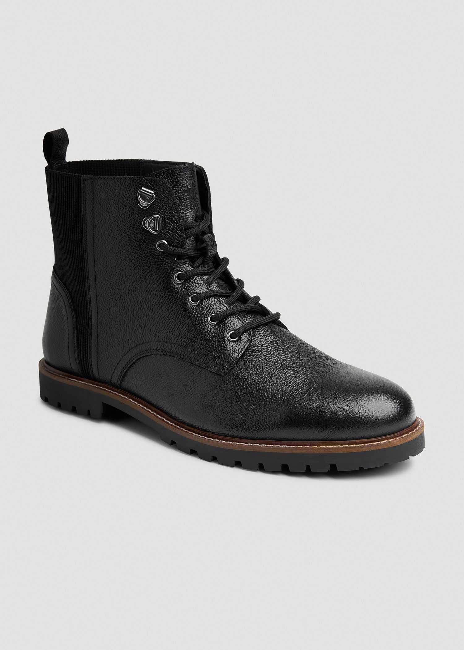 Pebbled Leather Lace-Up Boots for Tall Men in Black