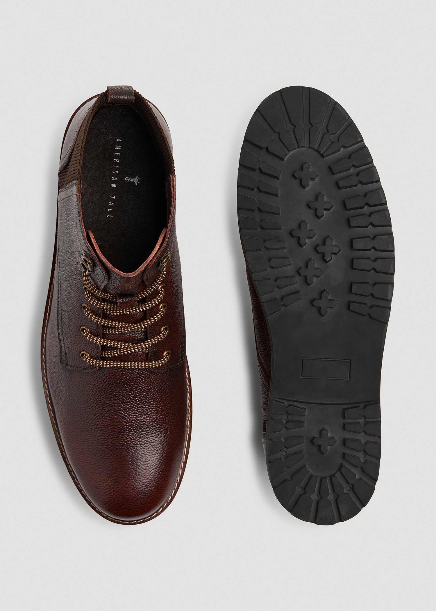 Pebbled Leather Lace-Up Boots for Tall Men in Dark Brown