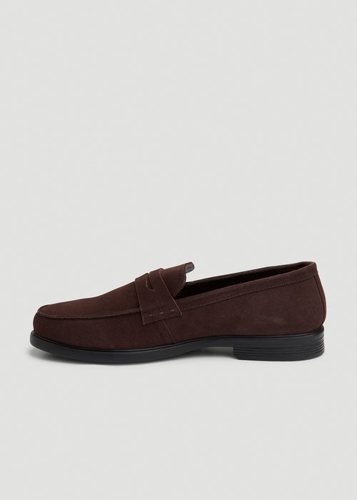 Penny Loafers for Tall Men in Dark Brown Suede
