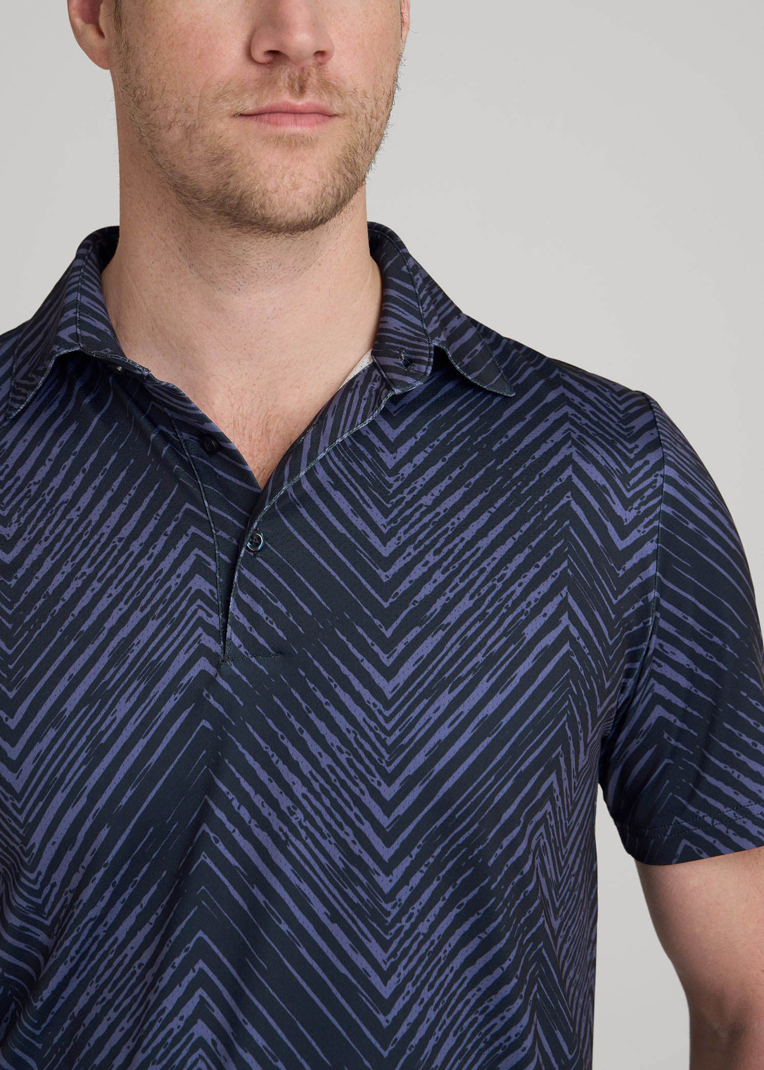 Golf Performance Polo Shirt for Tall Men in Future Dusk Chevron