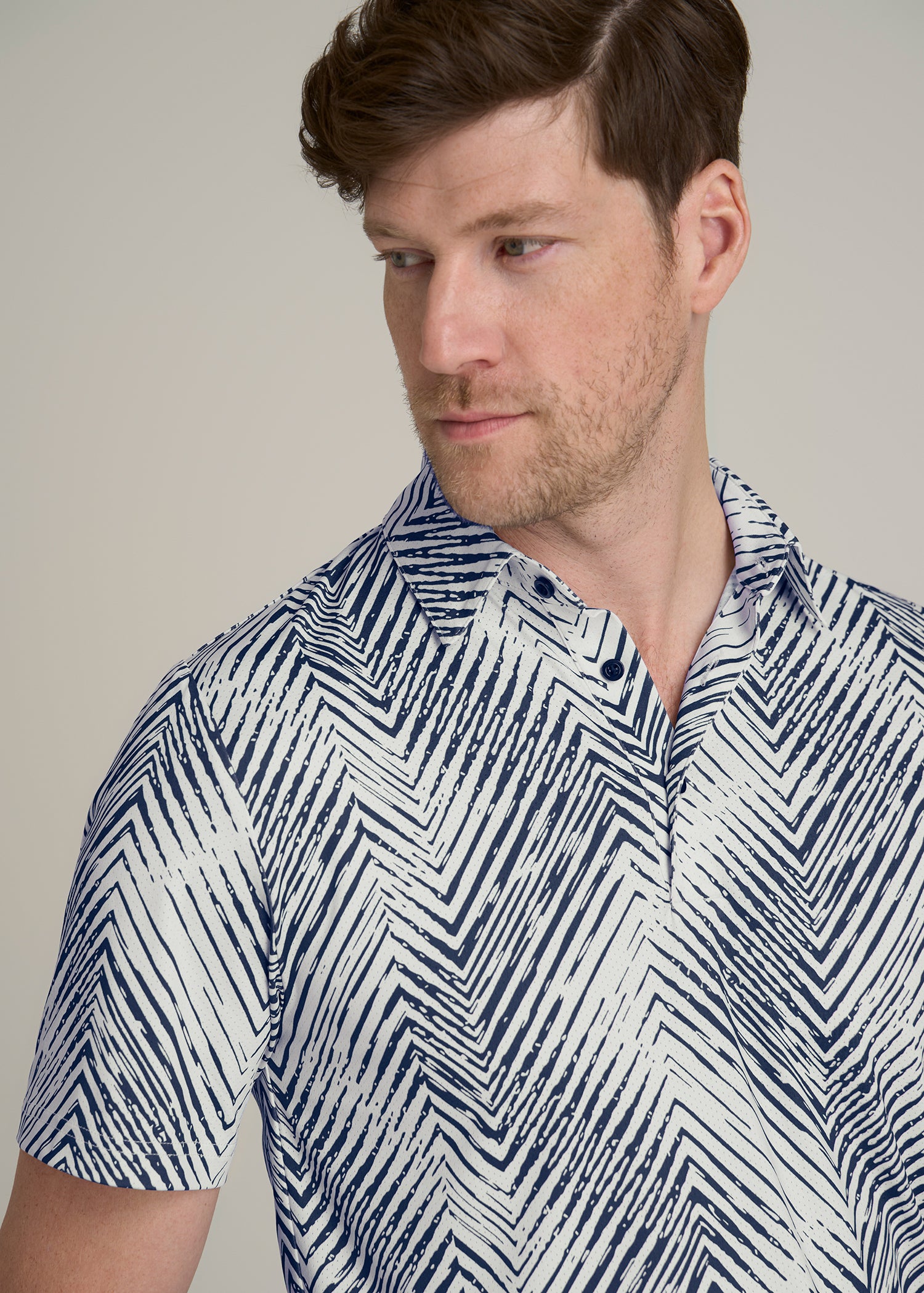 Golf Performance Tall Men's Polo Shirt in Navy Chevron