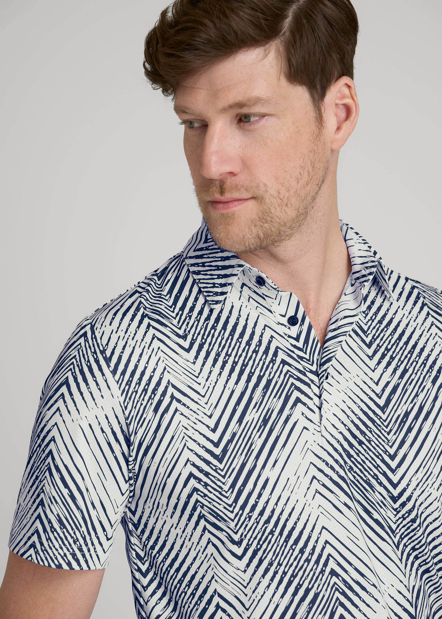 Golf Performance Polo Shirt for Tall Men in Navy Chevron