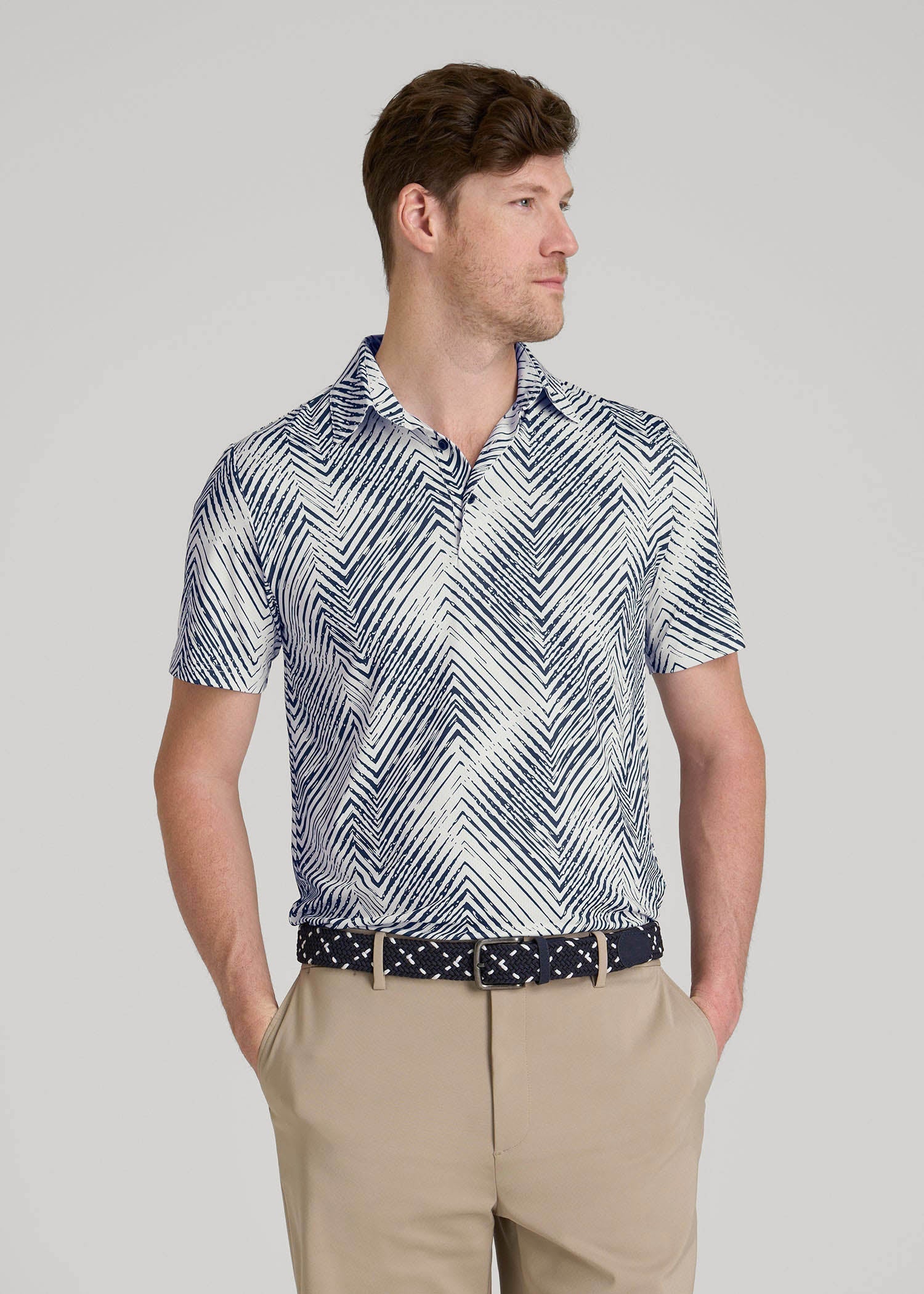 Golf Performance Polo Shirt for Tall Men in Navy Chevron
