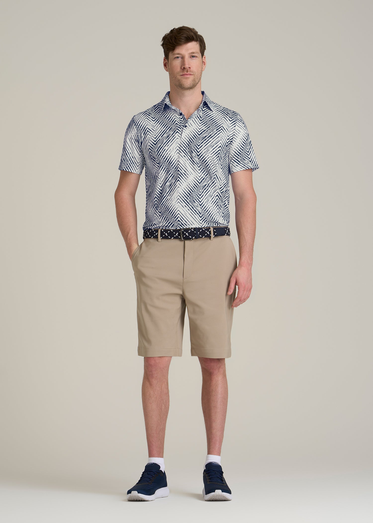 Golf Performance Tall Men's Polo Shirt in Navy Chevron