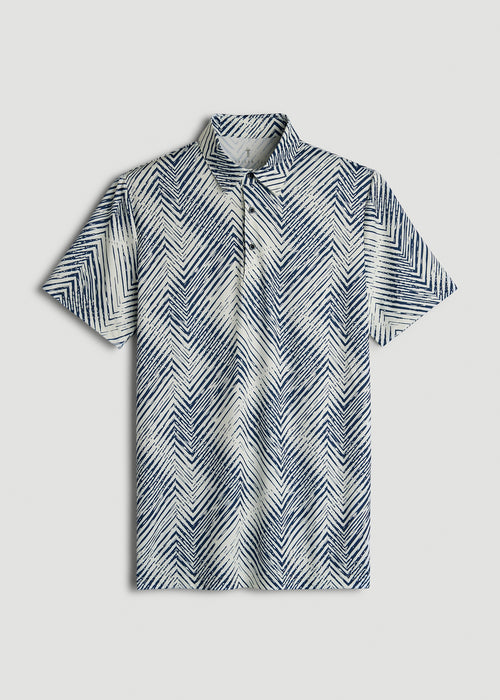 Golf Performance Polo Shirt for Tall Men in Navy Chevron