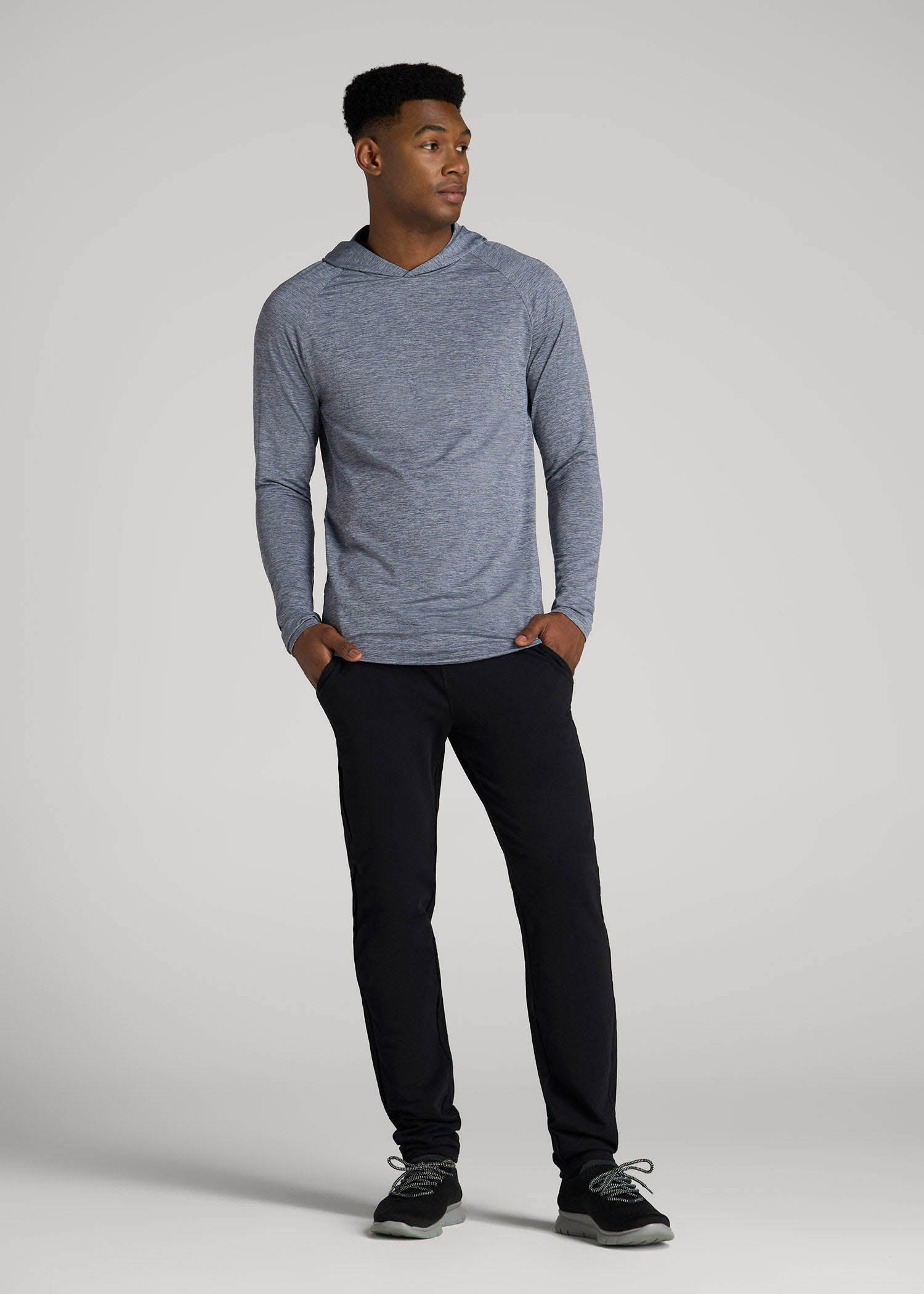 A.T. Performance Training Hoodie for Tall Men in Navy Space Dye