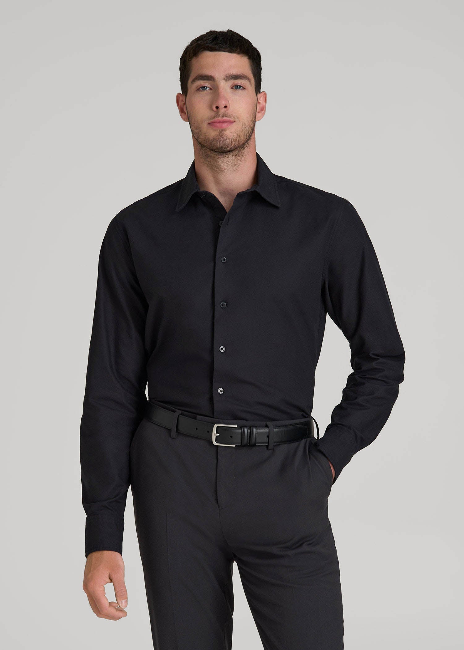 Pinpoint Oxford Shirt for Tall Men in Black L / Tall / Black
