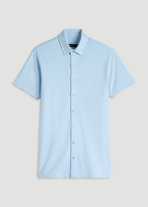 Pique Knit Stretch Short Sleeve Shirt for Tall Men in Ice Blue
