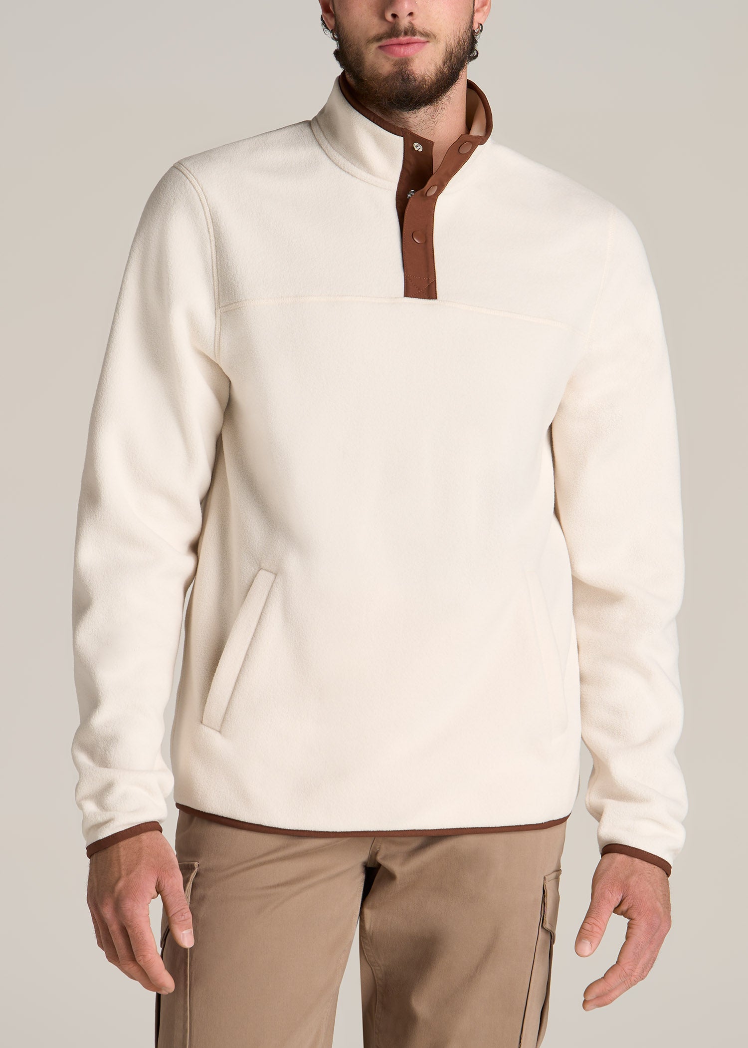 Polar Fleece 3-Snap Pullover Sweatshirt for Tall Men in Natural
