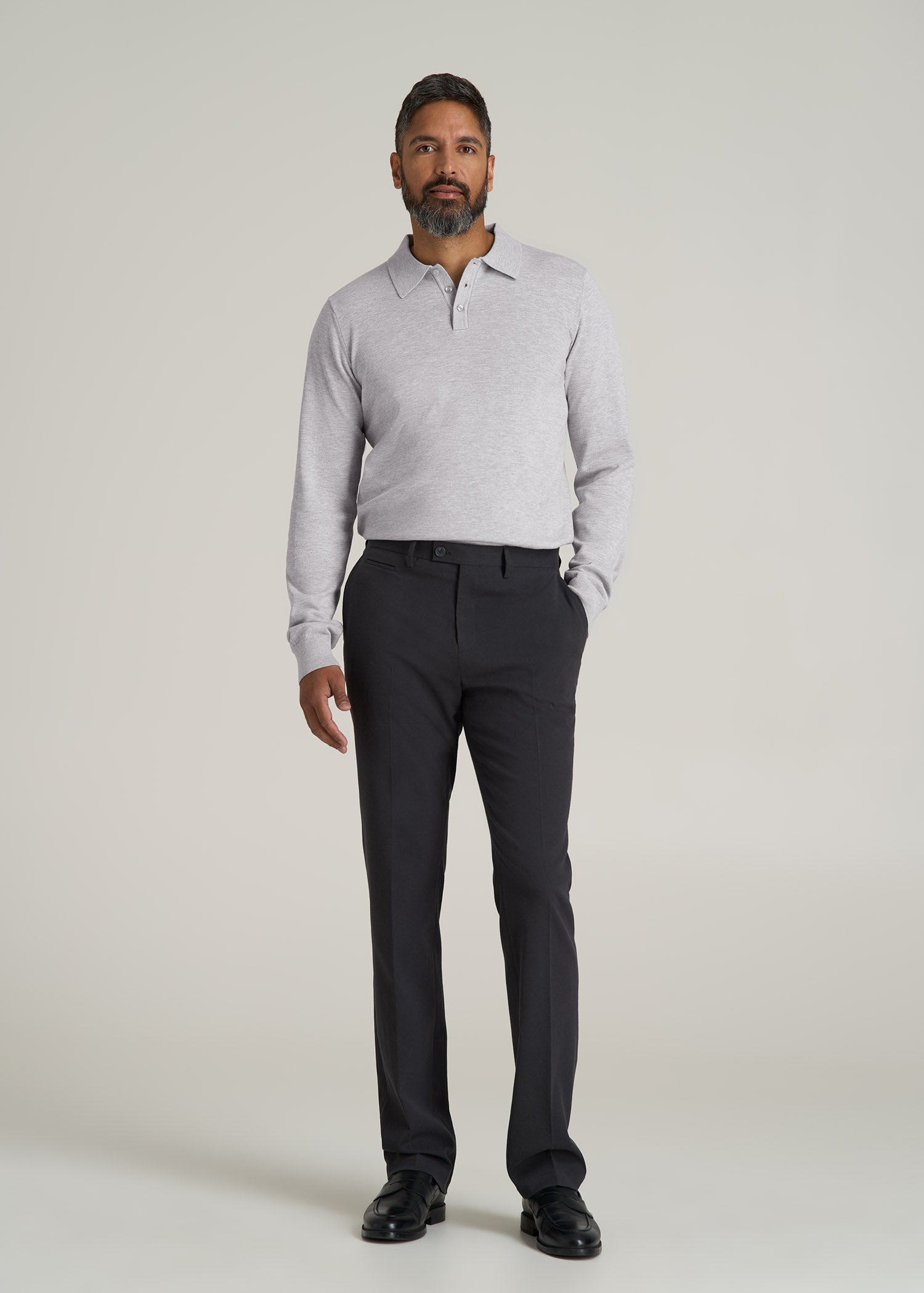 Polo Sweater for Tall Men in Light Grey